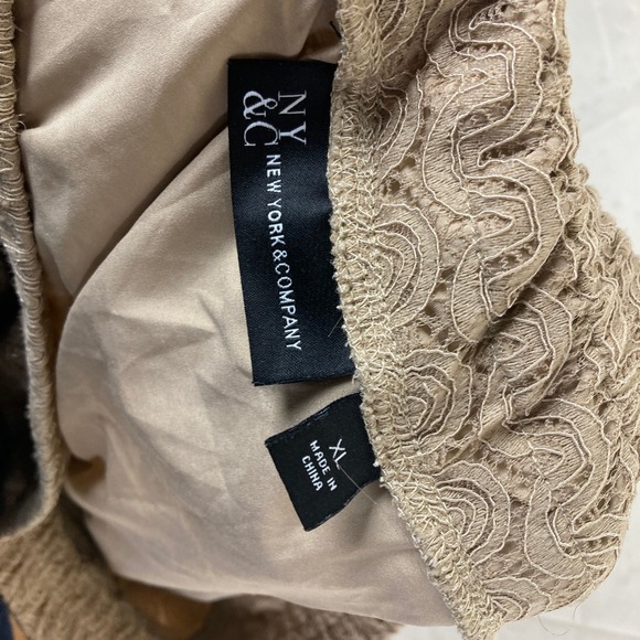 NY and Co Sz XL Beige Crochet Tiered Maxi Skirt Button Front Boho Festival Fairy - Picture 7 of 8